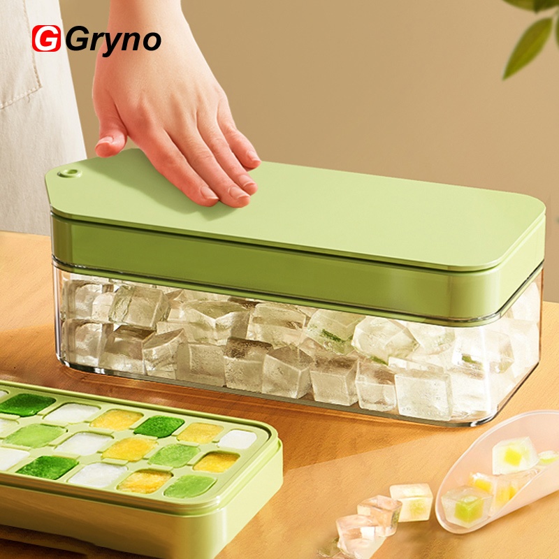 Gryno 21 Grid ICE Cube ถาดพร้อมฝาครอบด้านบน Push-type ซิลิโคน ICE Cube Maker Mould BPA-ฟรีแม่พิมพ์อาหาร