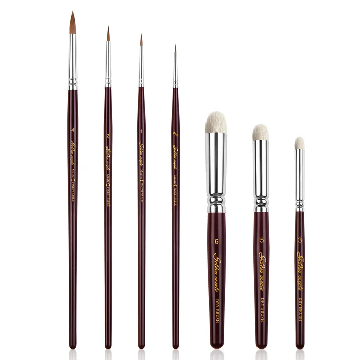 Golden Maple 7PCS Kolinsky Sable Miniature แปรง Drybrushes สําหรับ Miniature ชุดแปรงทาสีสําหรับ Miniature น้ํามันอะคริลิครุ่นแปรงทาสี