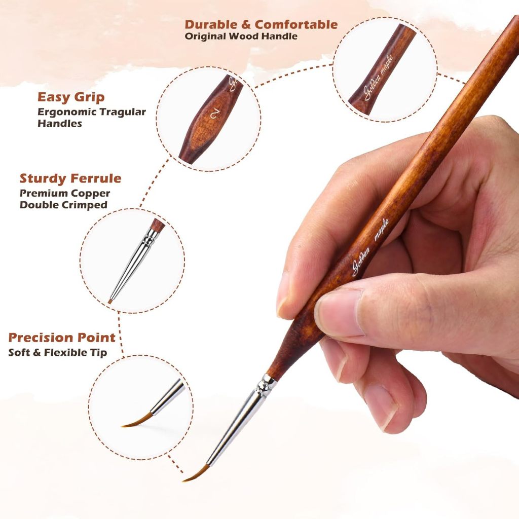 Golden Maple Miniature Model Paint Brushes-10pcs Micro Detail Brush Set, Small Fine Brushes for Acrylic, Oils, สีน้ํา & by Number, Citadel, Figurine, Warhammer 40k - รูปที่ 3