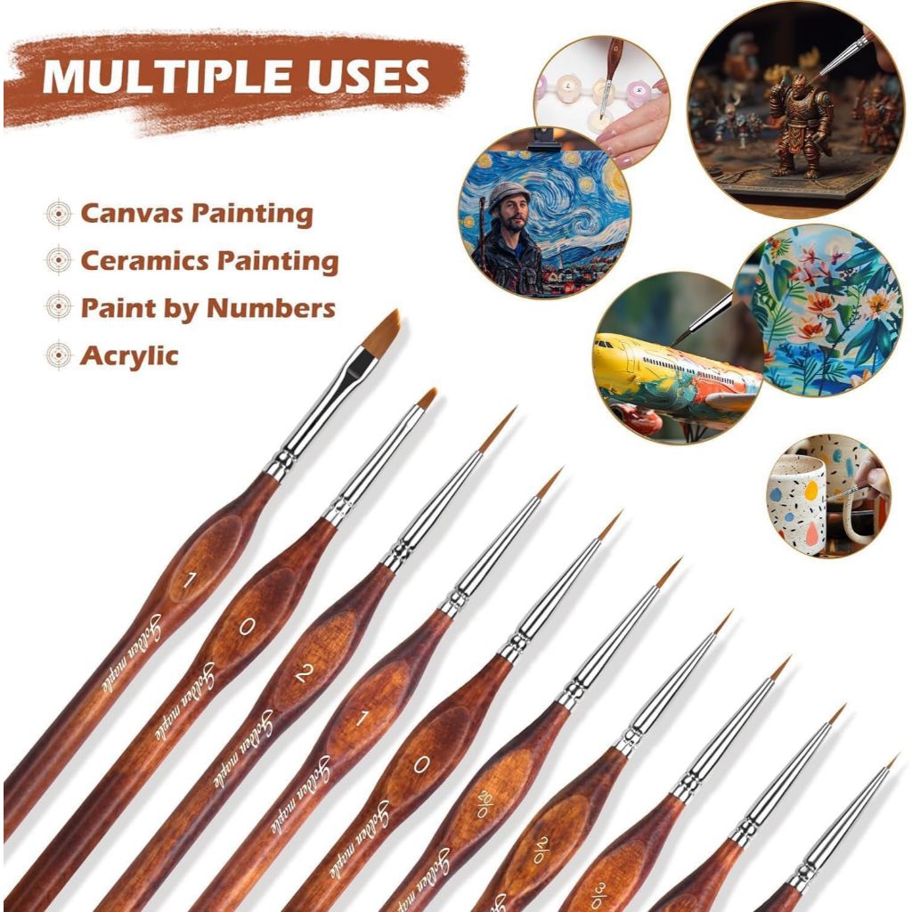 Golden Maple Miniature Model Paint Brushes-10pcs Micro Detail Brush Set, Small Fine Brushes for Acrylic, Oils, สีน้ํา & by Number, Citadel, Figurine, Warhammer 40k - รูปที่ 2