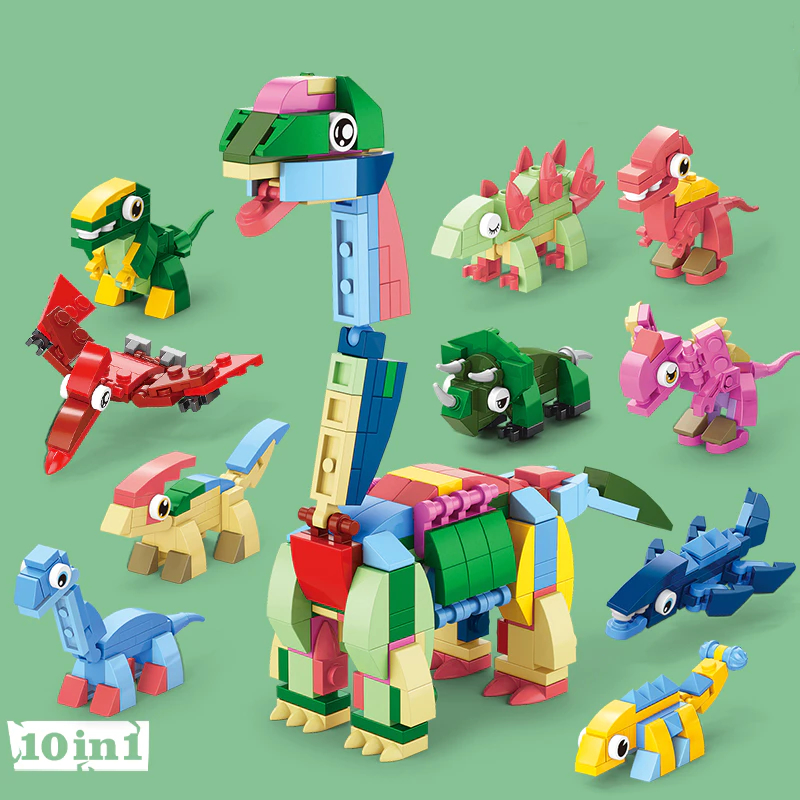 อาคารไดโนเสาร์ 10 บล็อกสัตว์ ชิ้น พลาสติก ABS มิตรสิ่งแวดล้อม Building Blocks
