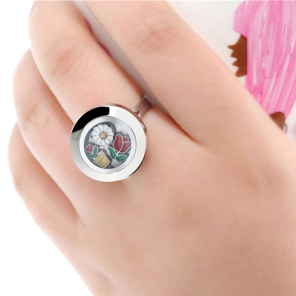 แหวนสแตนเลสเครื่องประดับทําลอย Charms Locket แหวนนิ้วมือผู้ชาย 20 มม.แก้ว Living Memory Locket Photo
