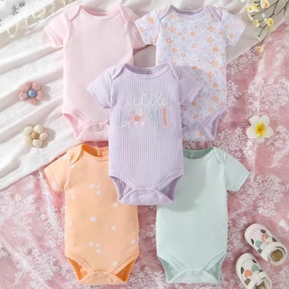 PAYI BABY-5 ชิ้น เด็กทารกน่ารัก ผ้าฝ้ายนุ่ม บอดี้สูทเด็ก ทารกแรกเกิดชุดบอดี้สูทแขนสั้น
