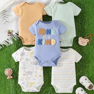 PAYI BABY-5 ชิ้น เด็กทารกน่ารัก ผ้าฝ้ายนุ่ม บอดี้สูทเด็ก ทารกแรกเกิดชุดบอดี้สูทแขนสั้น