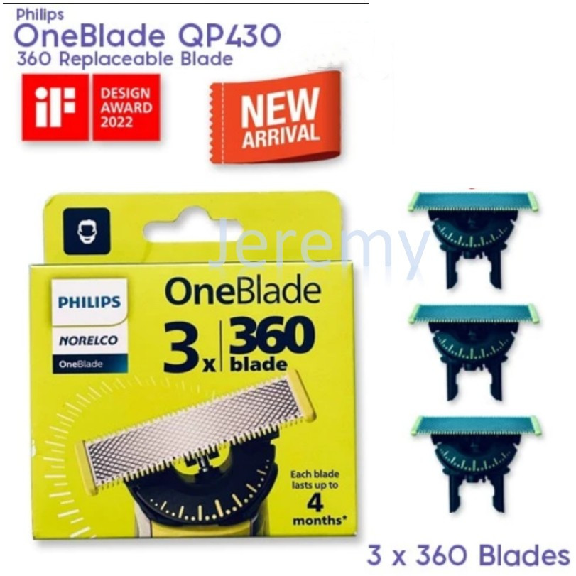 [EU Edition] Philips OneBlade 360 Face Replacement Blade - เหมาะกับ OneBlade ทั้งหมด, 3 แพ็ค, QP430/50