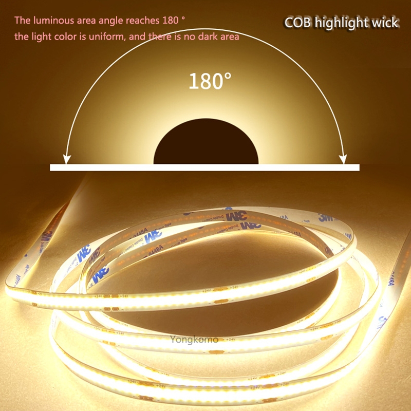 DC 5V 12V 24V COB LED Strip 320 LEDs/m ความหนาแน่นสูงยืดหยุ่น COB LED เทปไฟ 8 มม.PCB Linear Light Bar Bright ชุดไม่มีจุดสําหรับตกแต่งบ้านในร่ม DIY อุปกรณ์แสง