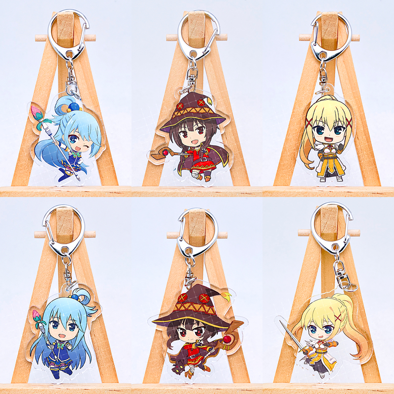 KONOSUBA - การระเบิดนี้ Wonderful Worrl พวงกุญแจ Aqua อะนิเมะอุปกรณ์ต่อพ่วงจี้น่ารัก Megumin สองด้านอะคริลิคการ์ตูนพวงกุญแจ