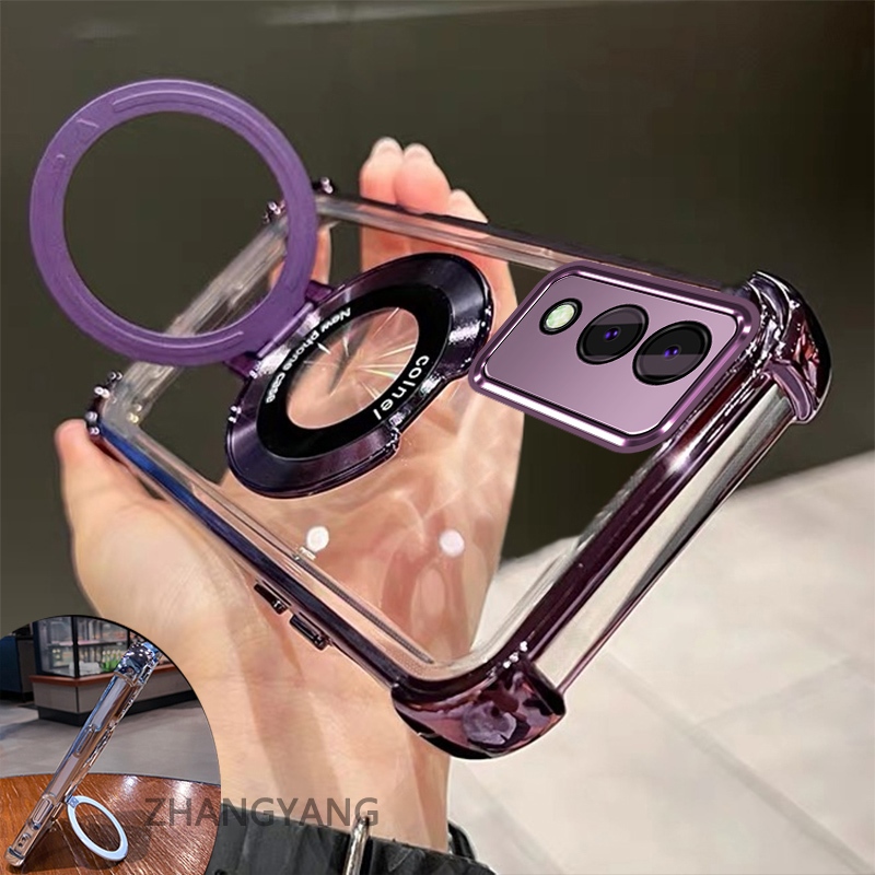 เคสสําหรับ OPPO A3 Pro 5G เคสโทรศัพท์เคลือบด้วยไฟฟ้าป้องกันการตกแบบโปร่งใส ความเรียบง่ายความงามและการออกแบบใหม่ของขาตั้งซิลิโคนอ่อนนุ่ม TPU