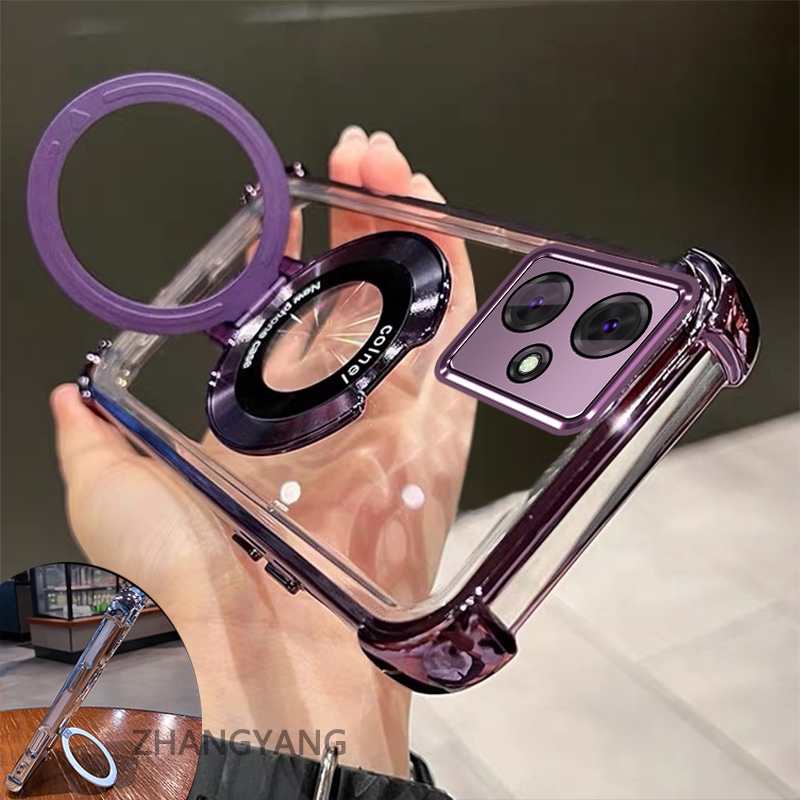 เคสสําหรับ OPPO A3X A3 เคสโทรศัพท์เคลือบด้วยไฟฟ้าป้องกันการตกแบบโปร่งใส ความเรียบง่ายความงามและการออกแบบใหม่ของขาตั้งซิลิโคนอ่อนนุ่ม TPU