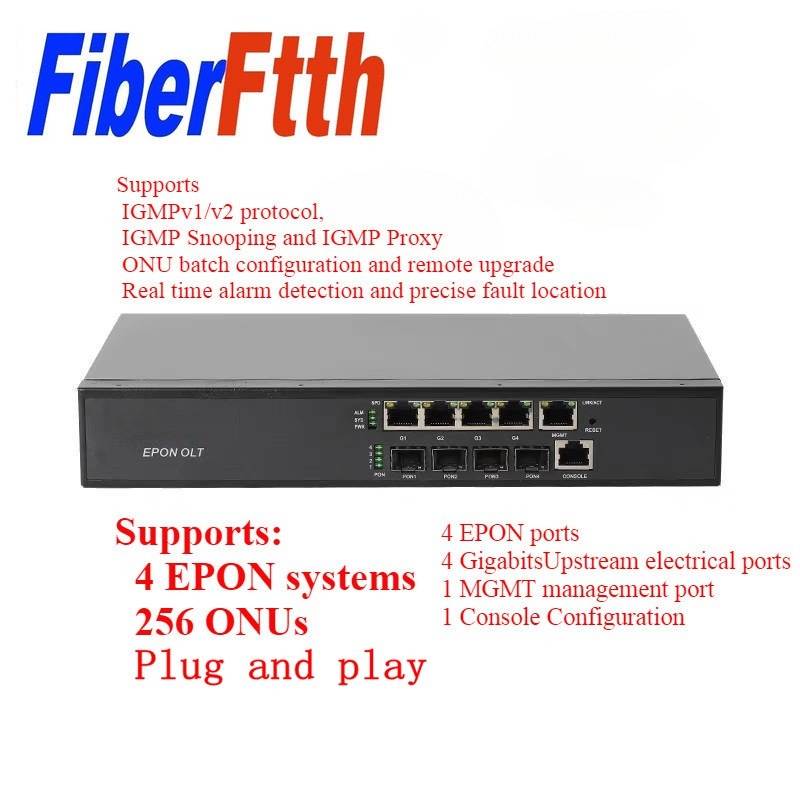 EPON OLT 4PON พอร์ต Hioso FTTH CATV OLT ปลั๊ก Vs V1600D 1.25G PX20+++ 9DB EPON Xpon Onu ONT
