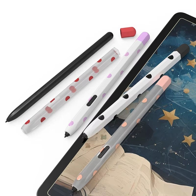 เคสซิลิโคนสําหรับ iPad Apple Pencil Pro 2 1 2nd 1st Generation Gen สีสันจุดรูปแบบ Scratch-Resistant Anti-Fouling Anti-Fall ปากกาปกอ่อน