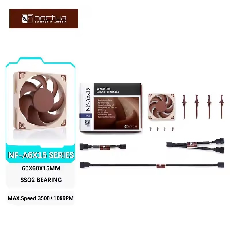 Noctua NF-A6X15 พัดลมระบายความร้อนที่เงียบสงบ,60x60x15 มม./แบริ่ง SSO2/วัสดุ Fibre-แก้วเสริม PBT/พัด