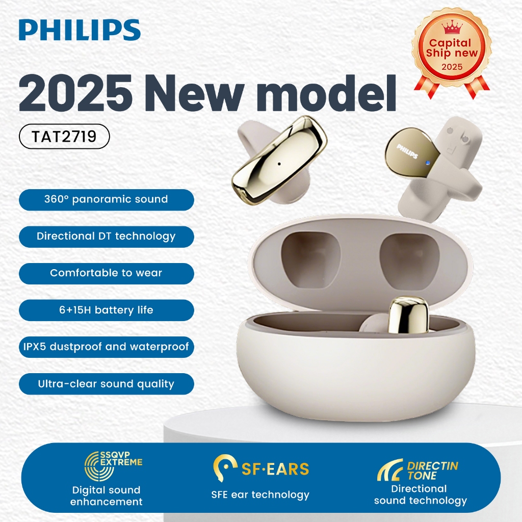 หูฟังบลูทูธไร้สาย Philips TAT2719 แบบเปิดหูลดเสียงรบกวนการโทรสำหรับกีฬาระดับไฮเอนด์