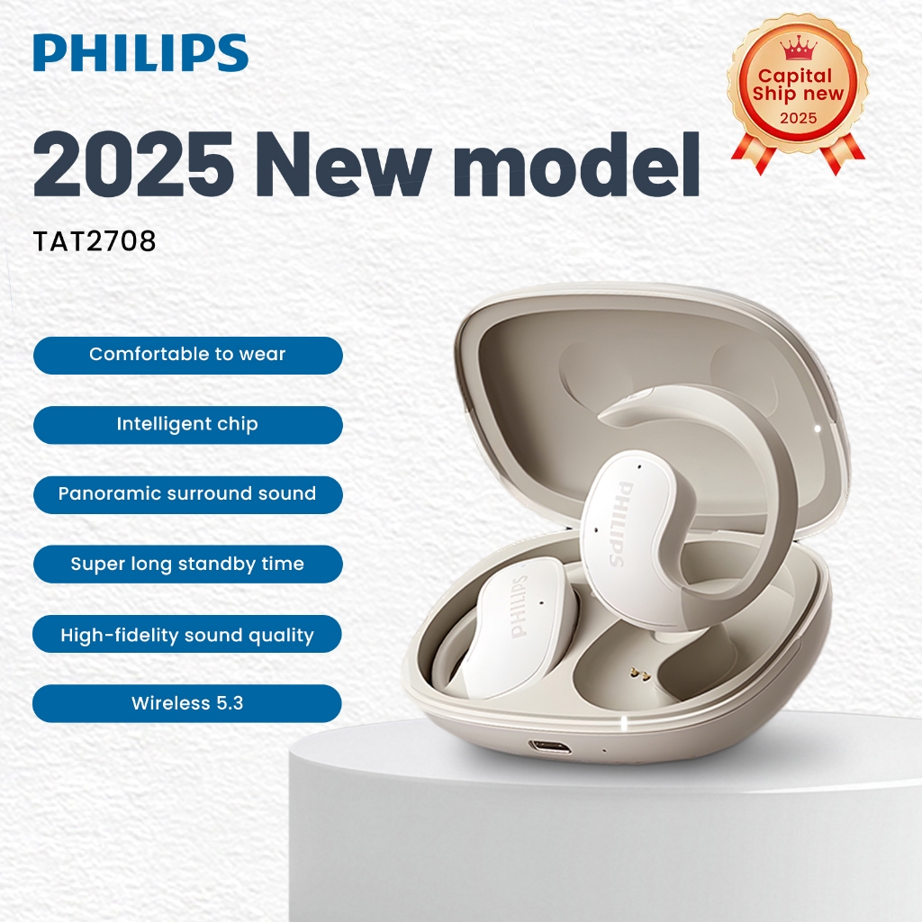 Philips TAT2708 หูฟังไร้สาย Bluetooth, หูฟังตัดเสียงรบกวนแบบเปิดด้านหลัง, หูฟังสำหรับเล่นกีฬา