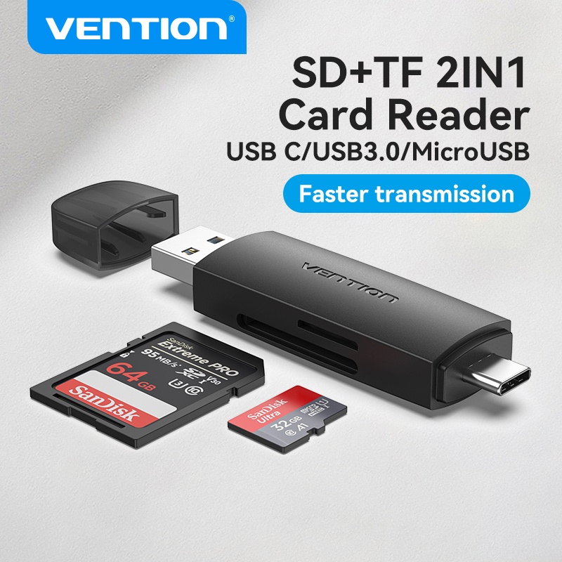 [โค้ดคุ้ม][สต็อก]VENTION เครื่องอ่านการ์ดรีดเดอร์ USB 3.0 Type C 512GB 2 in 1 เค