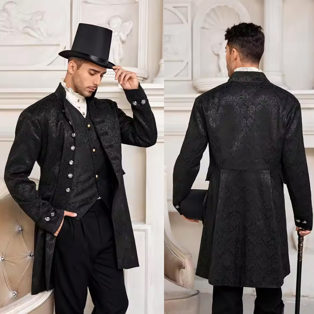 เสื้อแจ็คเก็ตยุคกลาง Pirate Viking Renaissance เครื่องแต่งกายอย่างเป็นทางการ Tailcoat Gothic Victorian ฮาโลวีน Tuxedo Coats อะนิเมะคอสเพลย์