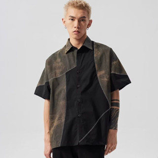 ฮันลู เสื้อย้อนยุคผู้ชายฤดูใบไม้ผลิและฤดูร้อนวินเทจวินเทจสีค…