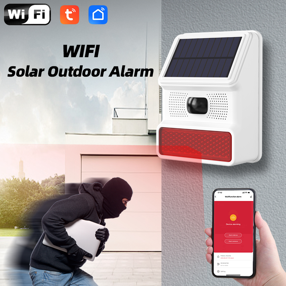 PGST Waterporrf Outdoor Siren Wifi สําหรับระบบเตือนภัย PGST 100dB Strobe พลังงานแสงอาทิตย์ Home Secu