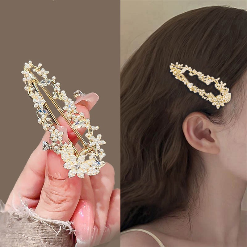 ฝรั่งเศสมุกดอกไม้หวายสาขากิ๊บหญิงสไตล์ใหม่ระดับไฮเอนด์ด้าน ใบเรียกเก็บเงินเป็ด คลิปหน้าผากเรียบกิ๊บหัก