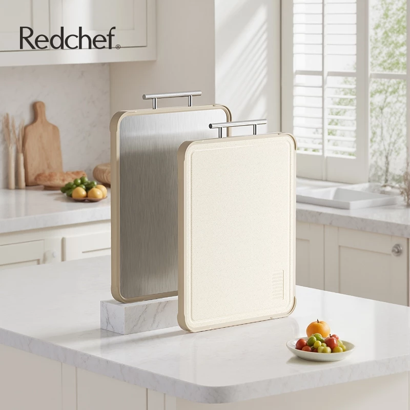 Redchef เขียง2ด้านเเบบสแตนเลส 304 ขนาด 41*31*1.5 ซม ของใช้ในครัวเรือน เครื่องครัว เขียงหั่น สับ เเบบหนา ป้องกันแบคทีเรีย,เครื่องครัว thumbnail 7