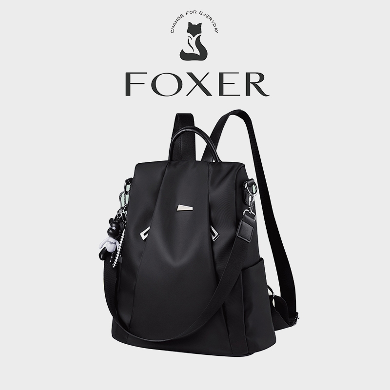 FOXER กระเป๋าเป้ สไตล์เรียบง่าย น้ำหนักเบา เหมาะสำหรับทุกวัน ป้องกันการขโมย กันน้ำ สีดำ