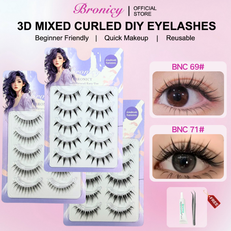 Bronicy ขนตาปลอม 3D ตาโต รุ่นธรรมชาติ ก้านโปร่งใส ทนทาน ใช้งานง่าย ใช้ซ้ำได้ เหมาะสำหรับมือใหม่ 5คู่