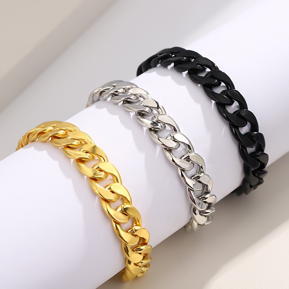 10 มม.18K Gold Plated Punk Geometric สร้อยข้อมือ Cuban Chain บุคลิกภาพผู้ชาย Hip Hop กว้าง Curb Chain สร้อยข้อมืออินเทรนด์เครื่องประดับของขวัญ