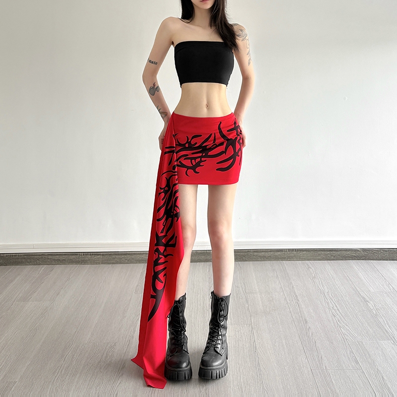 Cutenew พิมพ์กระโปรงเอวสูงไม่สม่ําเสมอ Patchwork Hip-Covering Cool ฤดูร้อนผู้หญิงแฟชั่นลําลองเซ็กซี่สไตล์อเนกประสงค์สาวเผ็ด ราคา ถูกที่สุด ดีลบีเคเค แกลเลอรีภาพที่ 5