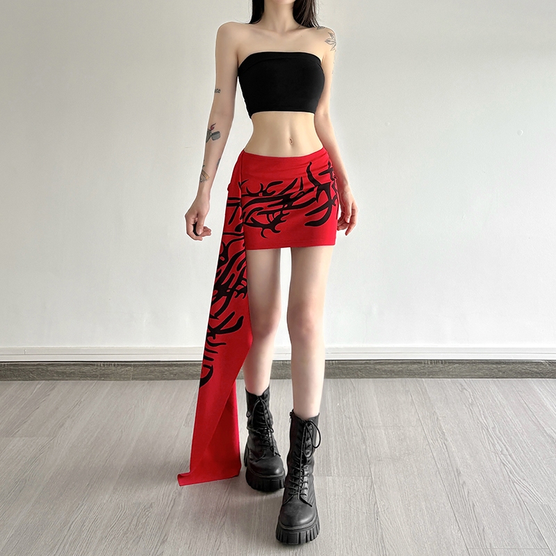 Cutenew พิมพ์กระโปรงเอวสูงไม่สม่ําเสมอ Patchwork Hip-Covering Cool ฤดูร้อนผู้หญิงแฟชั่นลําลองเซ็กซี่สไตล์อเนกประสงค์สาวเผ็ด ราคา ถูกที่สุด ดีลบีเคเค แกลเลอรีภาพที่ 7