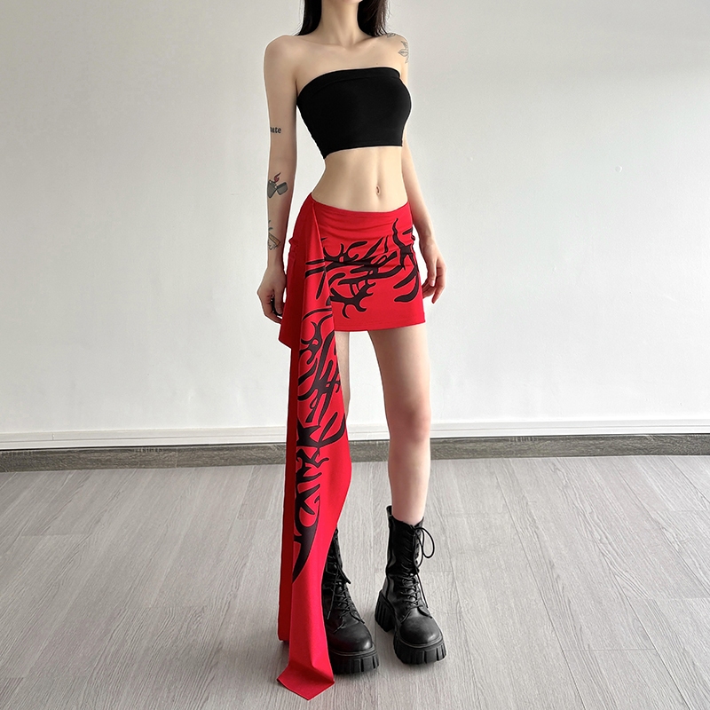 Cutenew พิมพ์กระโปรงเอวสูงไม่สม่ําเสมอ Patchwork Hip-Covering Cool ฤดูร้อนผู้หญิงแฟชั่นลําลองเซ็กซี่สไตล์อเนกประสงค์สาวเผ็ด ราคา ถูกที่สุด ดีลบีเคเค แกลเลอรีภาพที่ 6