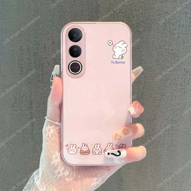 เคส Vivo Y200 V50 V60 Lite 5G Vivo V60 V50 เคสกรณีอีสเตอร์กระต่ายน่ารักการ์ตูนกระต่ายกระต่ายกันกระแทกกรณีป้องกันกล้องป้องกันโทรศัพท์หรูหราของเหลวแก้วกรณีสําหรับสาวนักเรียนผู้หญิงผู้หญิง