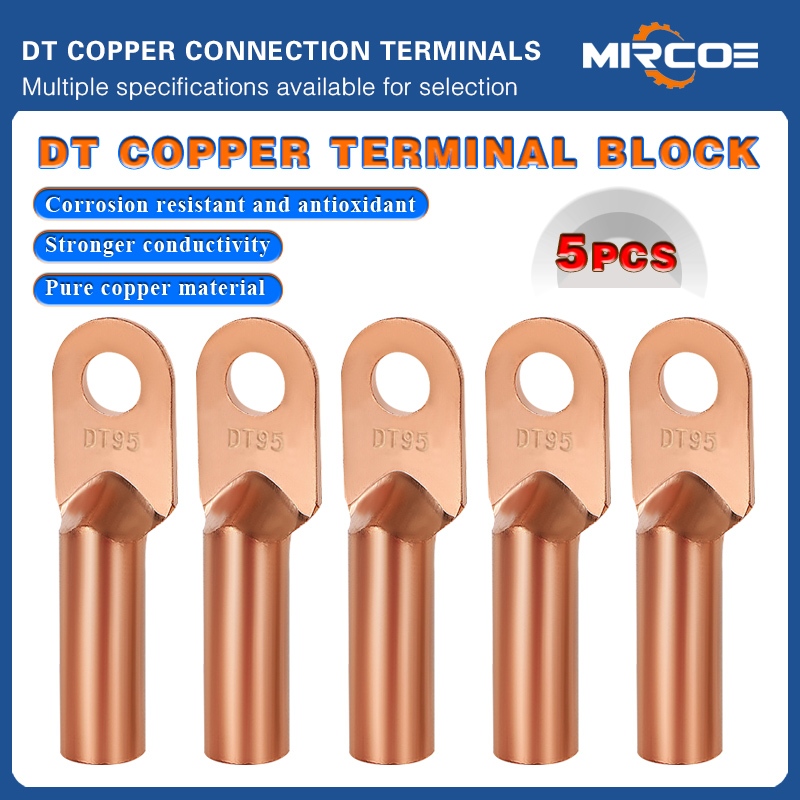 5 (PCS) A+ DT10 ถึง DT300 DT ทองแดงจมูก terminal block Lug 10mm2-300mm2 สแควร์สีม่วงทองแดงลวดหู