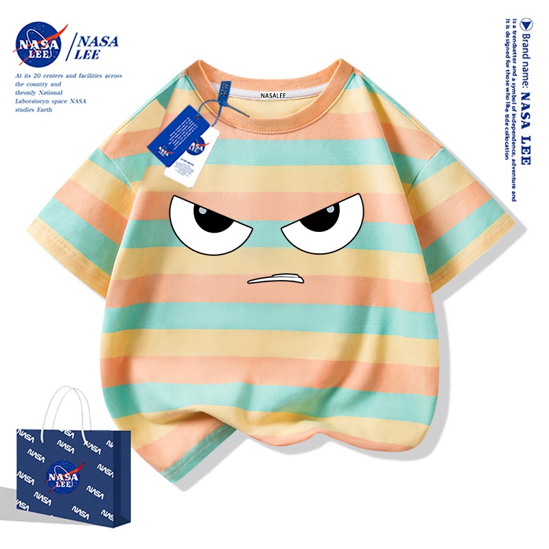【จัดส่งภายใน 48 ชั่วโมง】เสื้อยืดแขนกุดเด็ก NASA ผ้าฝ่านสลับสีขาวดำ ลายการ์ตูนหน้าตาเท่ๆ สไตล์ฮิปฮอป ใส่ได้ทั้งเด็กชายและเด็กหญิง