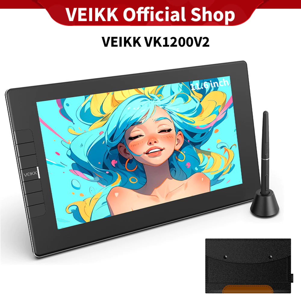 VEIKK VK1200v2 เมาส์ปากกาพร้อมจอวาด 11.6 นิ้ว การแสดงกราฟิก หน้าจอเคลือบแบบเต็ม ความไวต่อแรงกด 8192 ระดับ 290 PPS