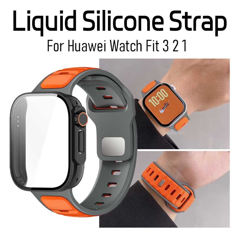 สายรัดซิลิโคนเหลวสําหรับ หัวเว่ย ดู พอดี 4 มือโปร พอดี 3 ดูหลัง กีฬาระบายอากาศซิลิโคนนุ่มวงพร้อมแก้ไขอัลตร้ากรณี + ฟิล์มแก้วสําหรับหัวเว่ยนาฬิกาพอดี4 3 2 1อุป