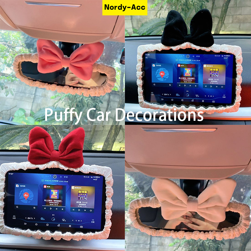 ตกแต่งรถโบว์ตกแต่งภายในแดชบอร์ดฝาครอบป้องกันกรอบนําทางน่ารักกระจกมองหลังปกหน้าจออุปกรณ์รถยนต์
