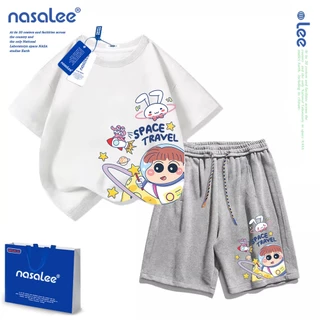 NASA ชุดแฟชั่นเด็ก ชินจังลายการ์ตูน เสื้อยืดเด็ก+กางเกงขาสั้นเด็ก กางเกงขาสั้น 100% Cotton นุ่มสบาย