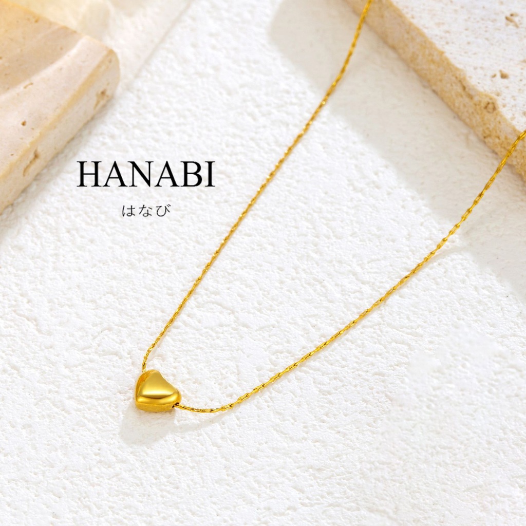 HANABI สร้อยคอ Petite รูปหัวใจ 18K ของขวัญเครื่องประดับโซ่ไม่ซีดจางสีทองสําหรับผู้หญิง