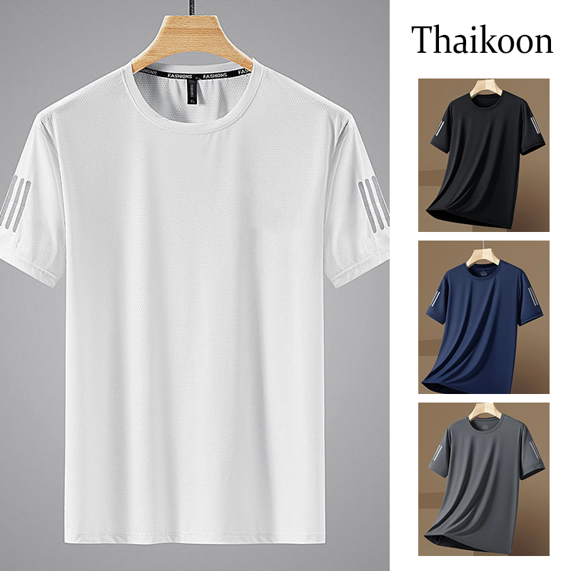 เสื้อยืดแขนสั้นลําลองสําหรับบุรุษผ้าไหมน้ําแข็งแข็งระบายอากาศ