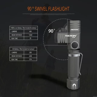 NICRON ไฟฉาย Led B74E B74T ไฟสีแดง B74UV UV Light Handfree Dual Fuel 90° Twist Rotary Clip 600-700 LM กันน้ํา IP65 แม่เหล็กแรงสูง Mini Lighting โคมไฟฉายพกพา Christmas gift