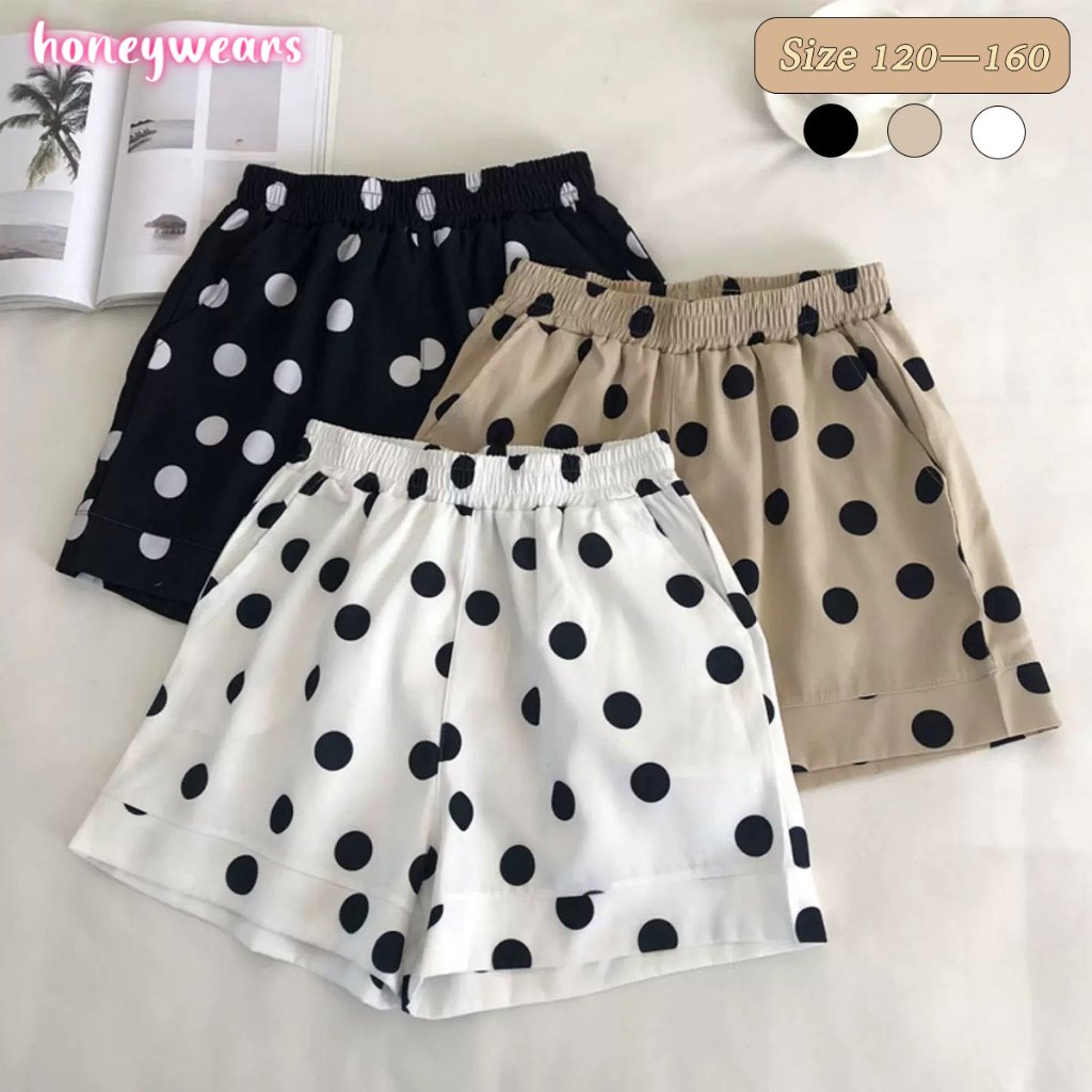 honeywears⚡️พร้อมส่ง⚡️กางเกงขาสั้นเด็กผู้หญิงฤดูร้อน ลายจุดบางสบาย สไตล์เกาหลี แฟชั่น ไซส์ 120-160