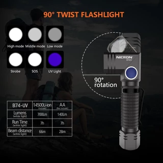 NICRON ไฟฉาย Led B74E B74T ไฟสีแดง B74UV UV Light Handfree Dual Fuel 90° Twist Rotary Clip 600-700 LM กันน้ํา IP65 แม่เหล็กแรงสูง Mini Lighting โคมไฟฉายพกพา Christmas gift