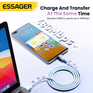 ESSAGER 7A 100W Super Fast สายชาร์จข้อมูล USB-A ถึง Type-C ใช้งานร่วมกับ Dual สีถักสําหรับ Huawei Honor OPPO