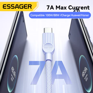 ESSAGER 7A 100W Super Fast สายชาร์จข้อมูล USB-A ถึง Type-C ใช้งานร่วมกับ Dual สีถักสําหรับ Huawei Honor OPPO