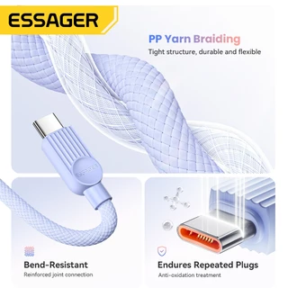 ESSAGER 7A 100W Super Fast สายชาร์จข้อมูล USB-A ถึง Type-C ใช้งานร่วมกับ Dual สีถักสําหรับ Huawei Honor OPPO