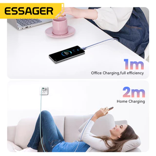 ESSAGER 7A 100W Super Fast สายชาร์จข้อมูล USB-A ถึง Type-C ใช้งานร่วมกับ Dual สีถักสําหรับ Huawei Honor OPPO