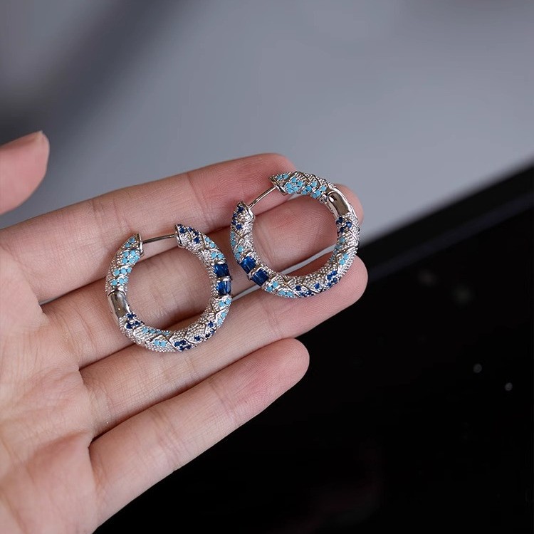 [GG] ต่างหูห่วงลายเพทายสีน้ําเงินย้อนยุคต่างหูสไตล์แปลกใหม่ผู้หญิง - รูปที่ 6