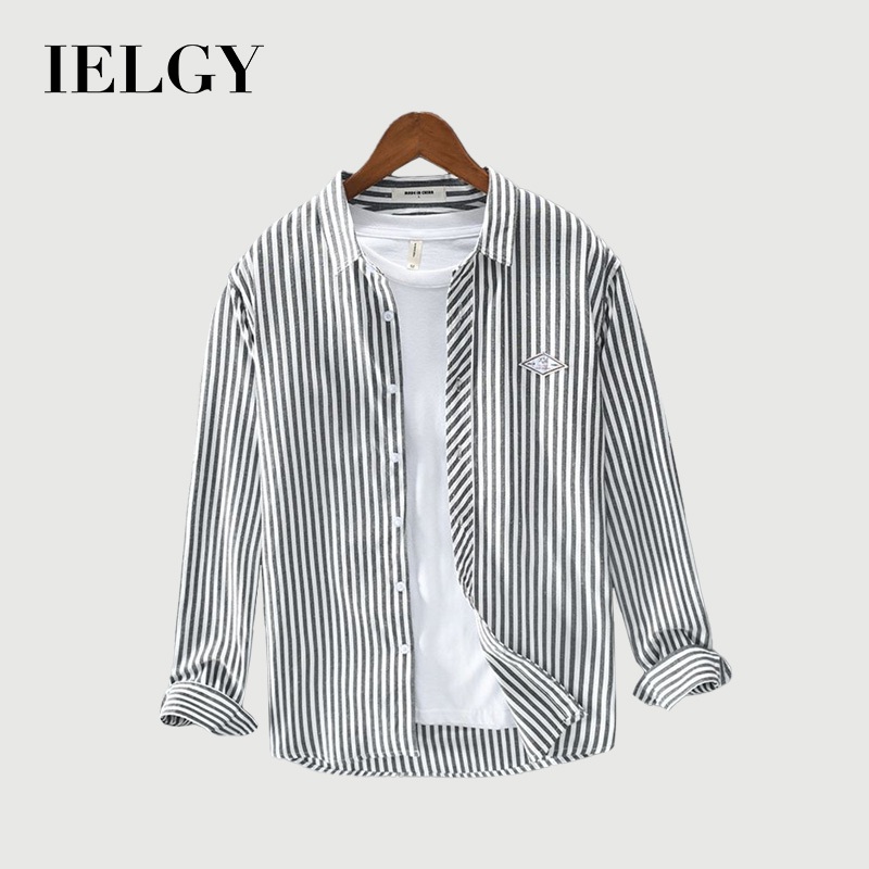 IELGY เทรนด์แฟชั่นใหม่ สูงสุด เสื้อเชิ้ตแขนยาวผู้ชายลายทาง
