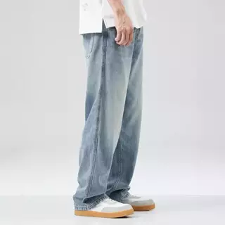 Mixseven-กางเกงยีนส์ผู้ชาย ทรงหลวม ย้อนยุค สไตล์เกาหลี baggy jeans ทรงกระบอก แฟชั่น ผ้ายีนส์นิ่ม ใส่สบาย