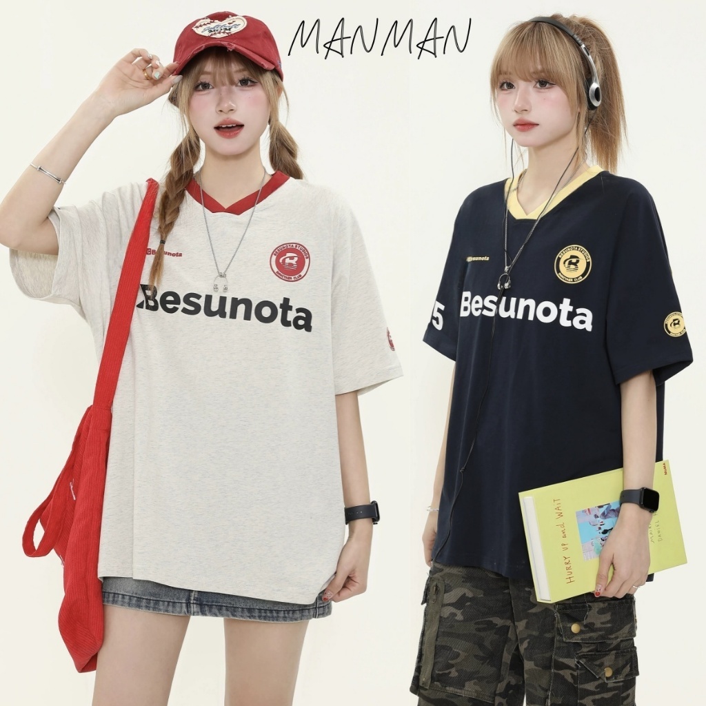 CLIFF เสื้อยืดแขนสั้น คอวี เสื้อกีฬา ฤดูร้อนยอดนิยม การออกแบบพิมพ์ ชุดคู่รัก